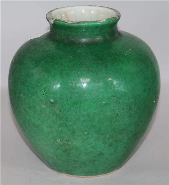 A 19th century Chinese green crackle glazed vase 8in.